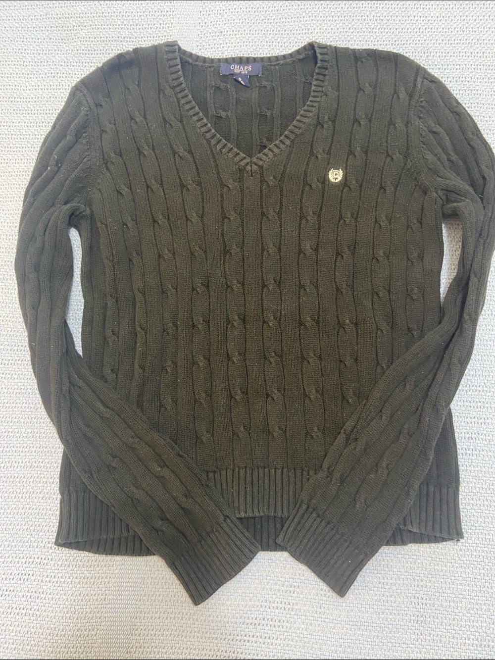 Chaps Black Cable Knit V-Neck Sweater